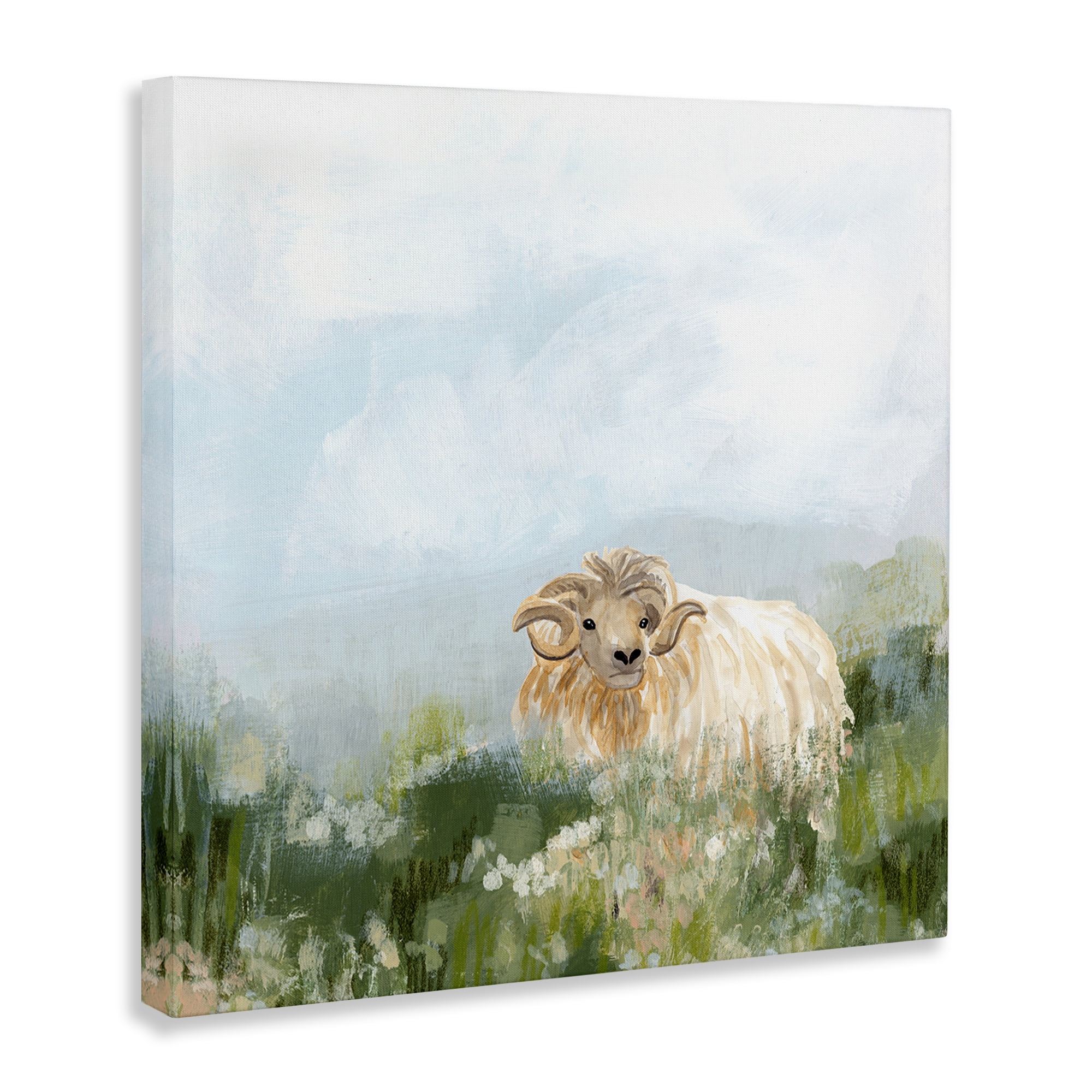 Stupell Industries Rural Goat in Meadow Animals & Insects Painting Gallery Wrapped Canvas Art Print Wall Art, 30 x 30