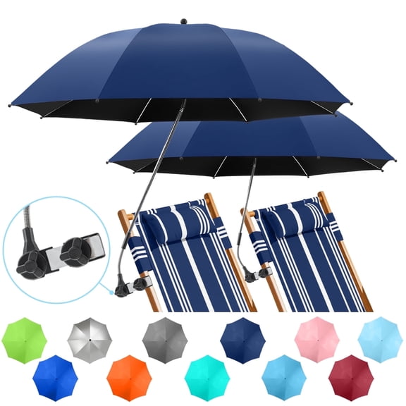 2 Pack Beach Umbrella with 360 Universal Clamp, UPF50  Umbrella Outdoor Patio Sun Protection for Chairs, Beach &Patio Use (Ink Blue, Not Include Chair)