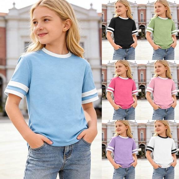 Miaoju Girl Shirts Crew Neck Cute Graphic Short Sleeve T Shirts Comfortable Tee Shirt Girls Summer Tops T-Shirts