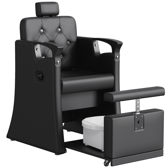 KIGOTY Reclining Pedicure Chair No Plumbing, Pedicure Station with Foot Bath & Hidden Platform, Adjustable Nail Salon Chair for Manicure Pedicure，Black-Black