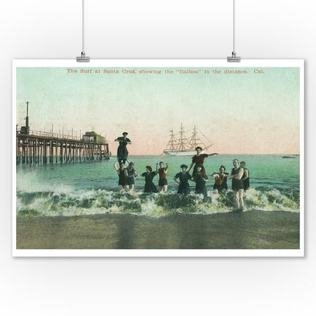 Santa Cruz, California - View of the Surf, Balboa in the Distance (9x12 Art Print, Wall Decor Travel