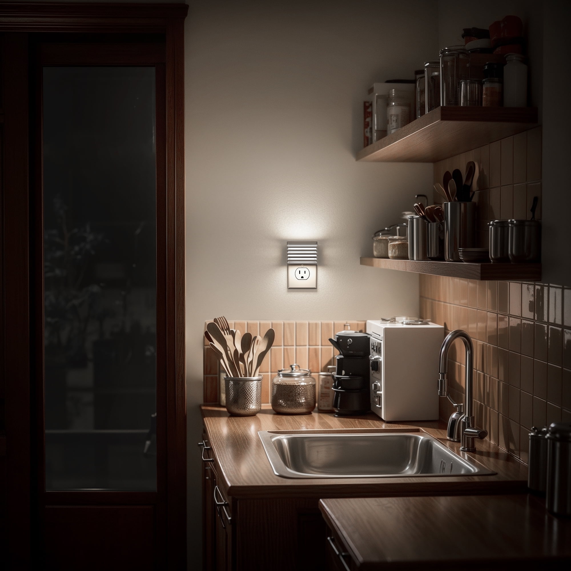 Set of 2 White Dimmable 5000K LED Night Lights with Automatic Light Sensor