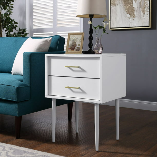 Manor Park Mid Century Modern Two-Drawer End Table, White - Walmart.com