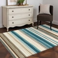 thumbnail image 4 of Turquoise Beige Large Area Rugs for Bedroom Living Room, Soft Non Slip Carpet Bedside Rug, Boho Vertical Stripes Bohemian Retro Rectangular Floor Cover Kitchen Accent Rug 3'x5' for Dining Room/Office, 4 of 9