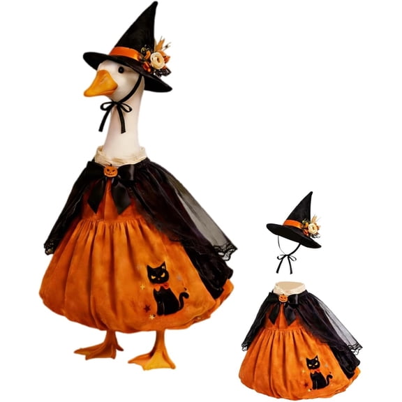 Halloween Pumpkin Wizard Porch Goose Outfit Witch Geese Costume 23-Inch Porch Goose Dress for Yard Lawn Outdoor Garden Patio Decorations