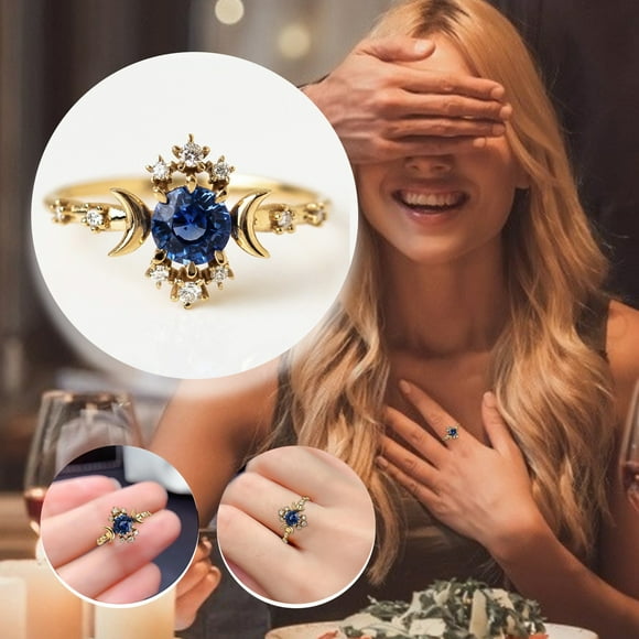 Steep Discounts,New Star And Ring Inlaid Dark Blue Zircon Fashion Ring,PENDANE,Multicolor