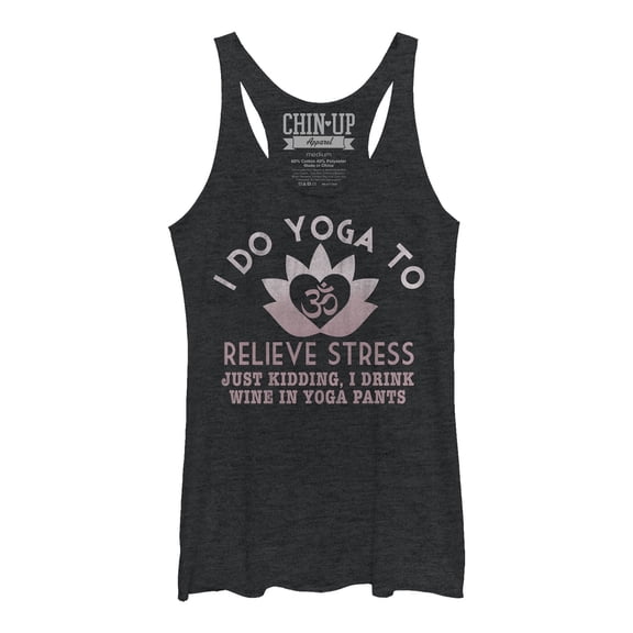 Women's CHIN UP Lotus Drink Wine in Yoga Pants Racerback Tank Top Black Heather Medium