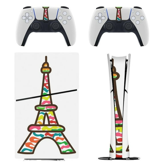 Skin Sticker for PS5 Slim Standard PS5 Pro Disc Digital Edition Console and Controllers Decals for Playstation 5 (Eiffel Tower Doodle ,PS5 Pro Standard)
