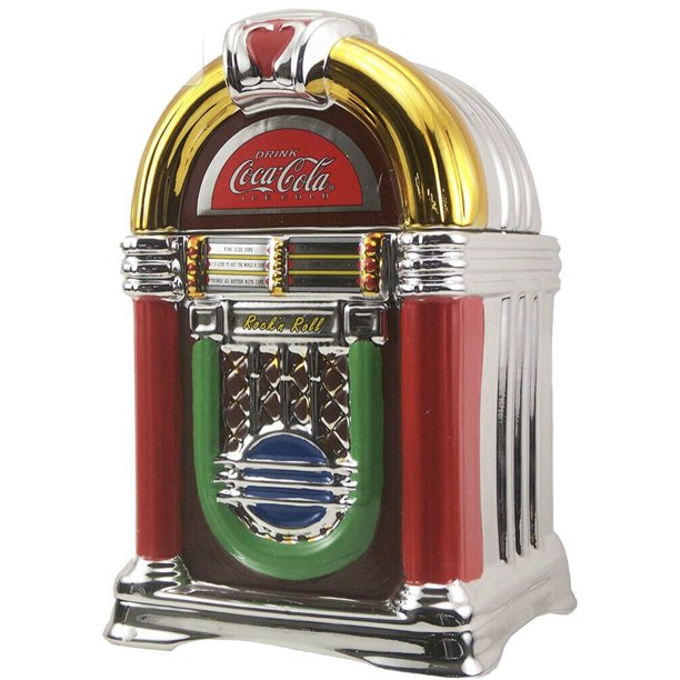 Coca Cola Ceramic Jukebox 11 1/4" Coke & A Song Cookie Jar by Gibson