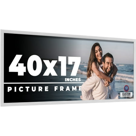 40x17 Frame White Solid Wood Picture Frame Includes UV Acrylic Shatter Guard Front, Acid Free Foam