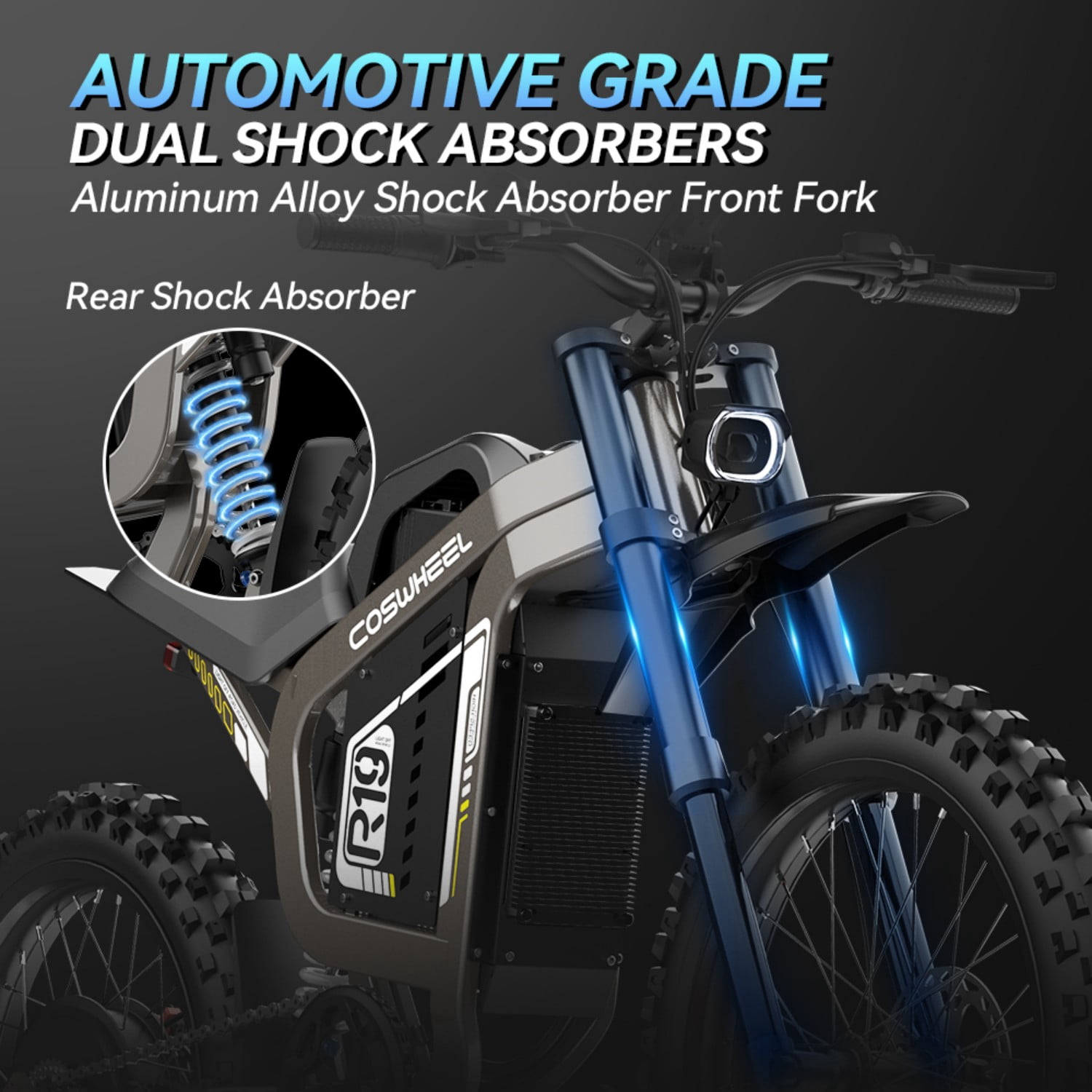 COSWHEEL R19 Electric Dirt Bike for Adults,9000W Peak Motor 60MPH Top Speed 72V/40AH Battary,19x4 Light Off Road Dirtbike Style E-TrailX Electric Dirt Bike UL2849