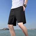 thumbnail image 3 of zeranth Men Sport Shorts Solid Color Straight Elastic Waist Casual Daily Wear Zipper Pockets Retro Thin Above Knee Length Summer Shorts Men Clothes, 3 of 6