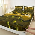 thumbnail image 4 of Feelyou Gold Game Controller Twin Sheet Sets, Neon Honeycomb Abstract Twin Fitted Sheet, Teens Kids Boys Girls Flat Sheet, Breathable Home Decor, 3 Pieces, 4 of 8