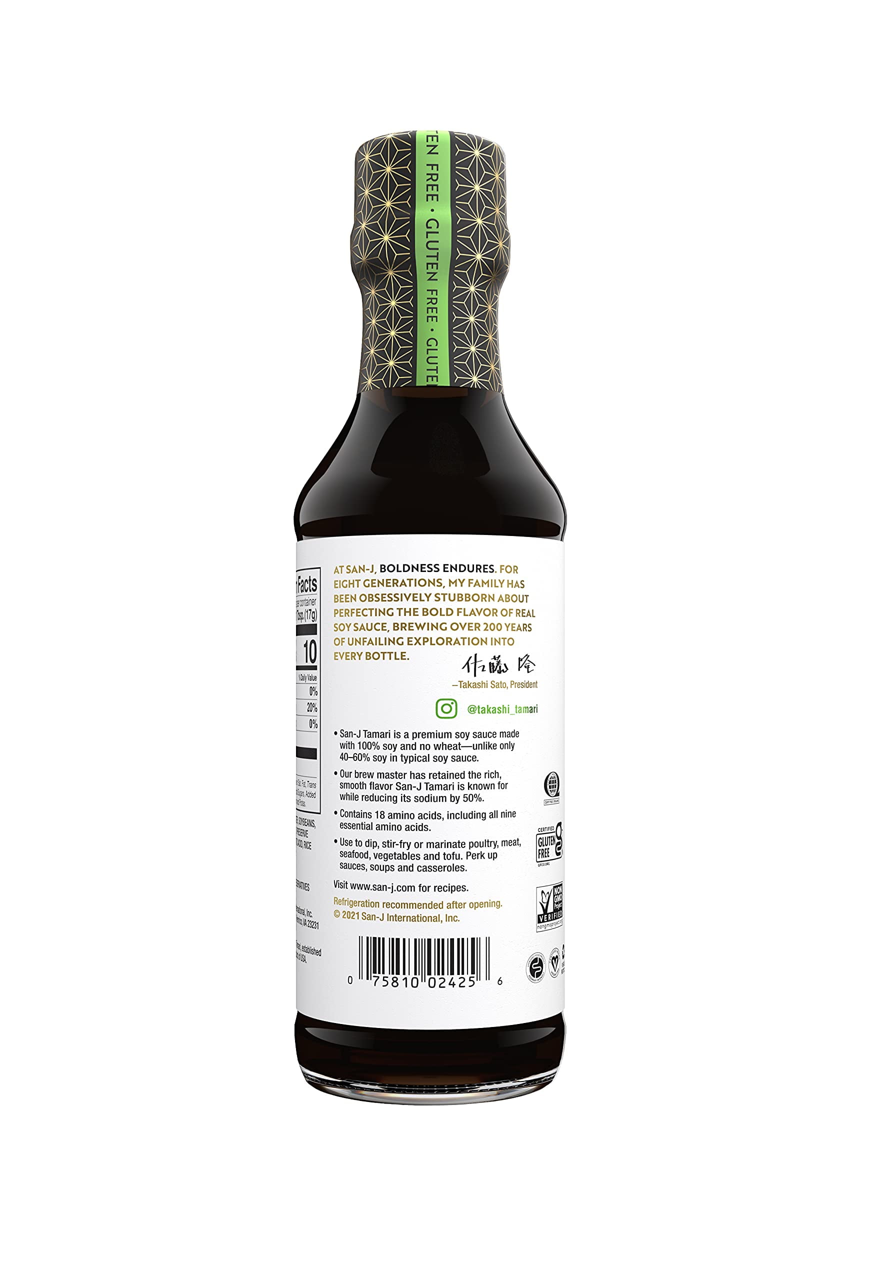 San-J Gluten Free Tamari Lite 50% Less Sodium Soy Sauce | Vegan, Kosher, FODMAP Friendly | Made with 100% Soy | Perfect for Stir Fry, Marinade, & Dipping Sauce | 10 Fl Oz (Pack of 6)