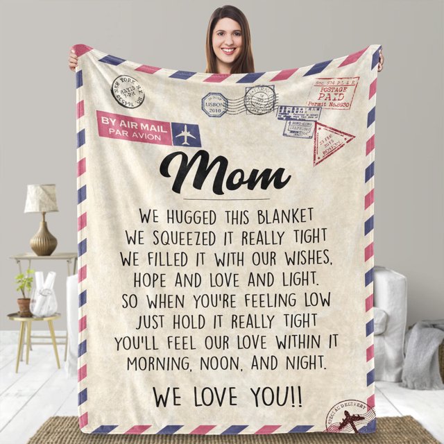 LHSHID Mom Gifts from Daughter Son Letter We Love You Mom Mommy Mothers Day Birthday Gifts for Mom Fleece Blanket 50x60in