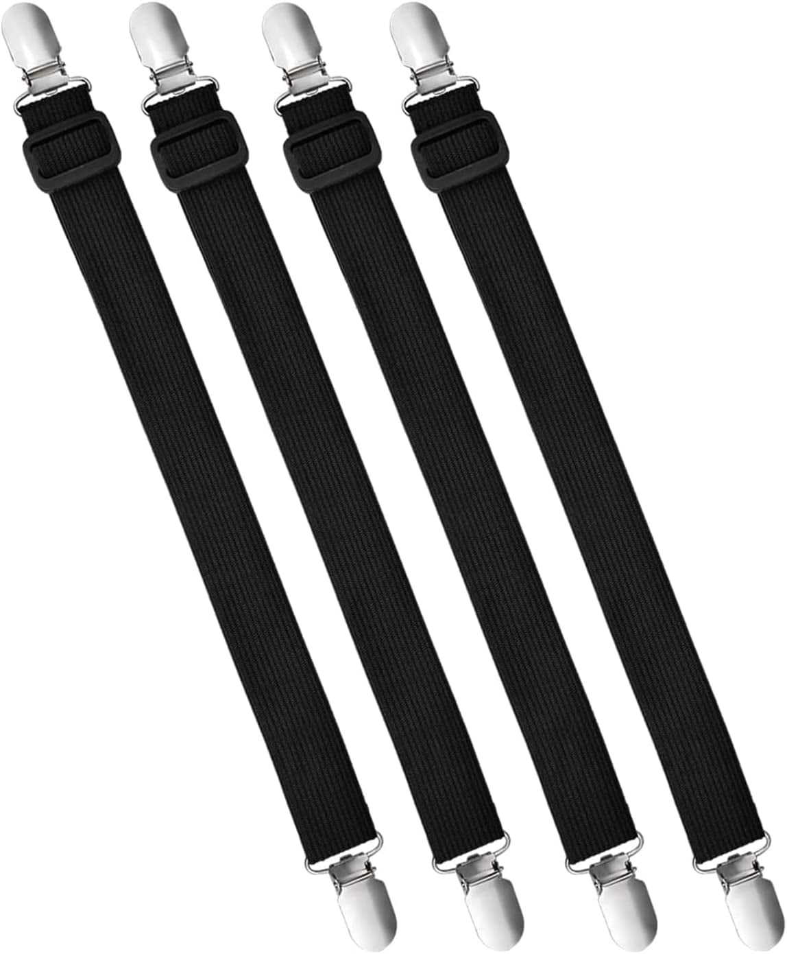 Bed Sheet Clips, 4Pcs Elastic Black&White Adjustable Sheet Suspenders Heavy Duty Sheet Holder
