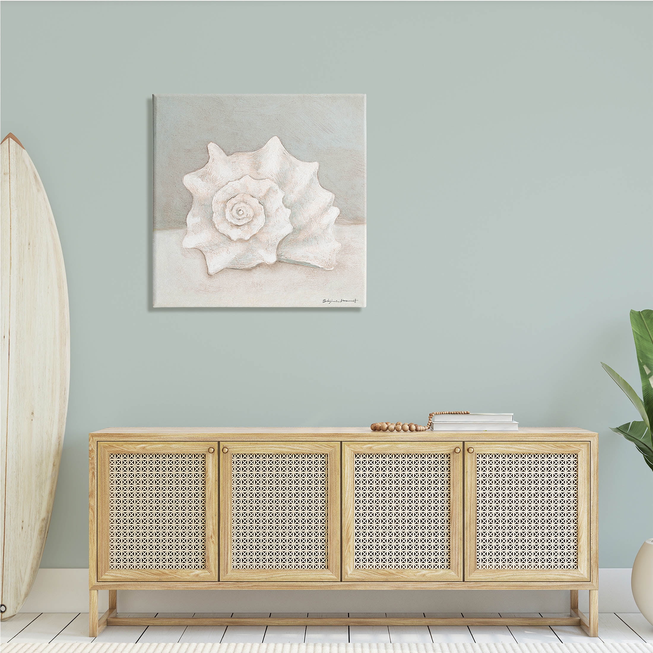 Conch Shell Minimal Beige Seashell Nautical Animal 30 in x 30 in Painting Canvas Art Print, by Stupell Home Décor