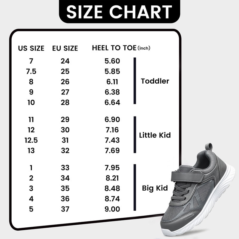 YHOON Boys Girls School Sports Shoe Lightweight Running Tennis Sneakers Walking Kids Shoes Grey Toddler Size 10