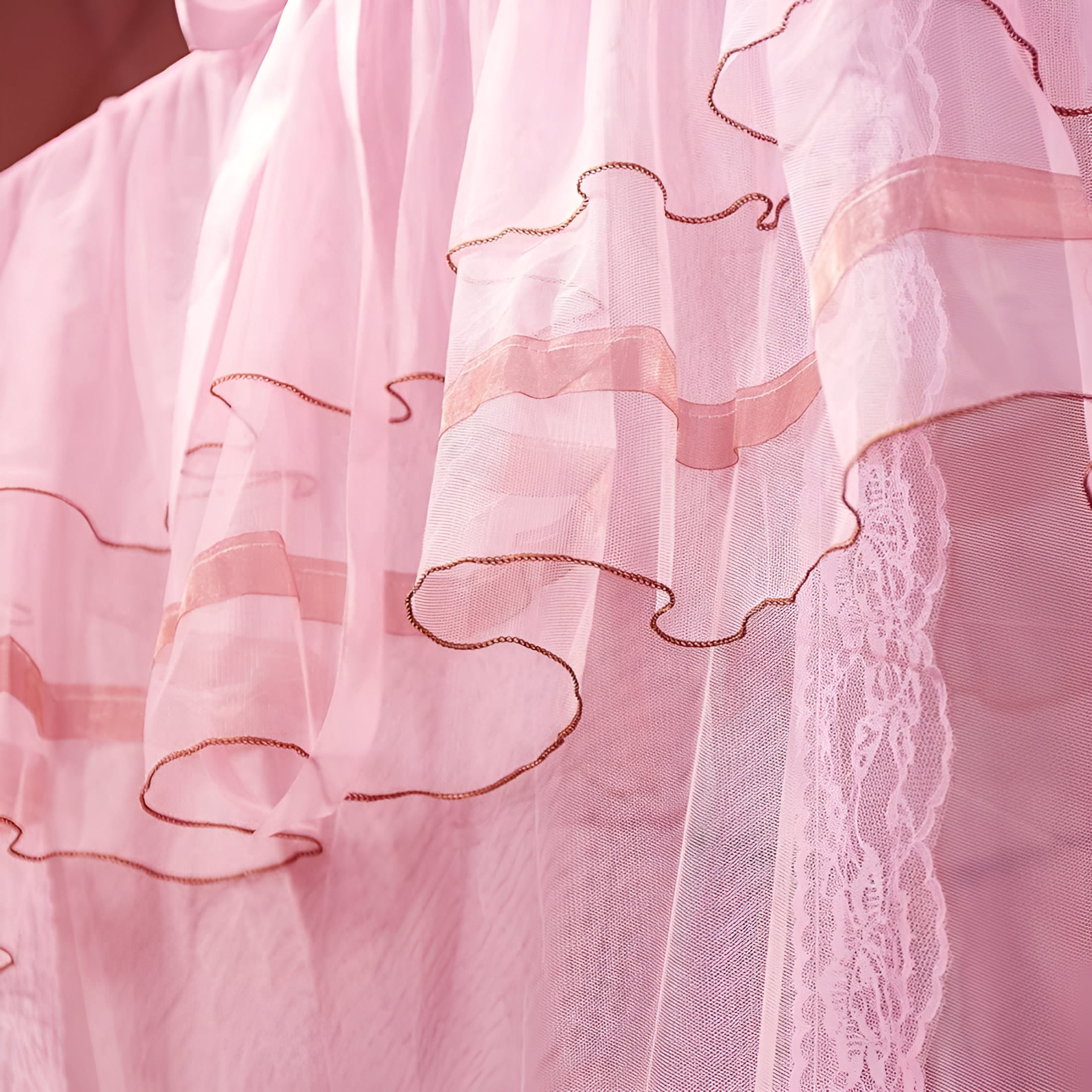 AUQ 4 Corners Post Pink Canopy Bed Curtain for Girls&Adults - Cute Cozy Drape Square Netting for Twin Bed - 4 Opening 45"