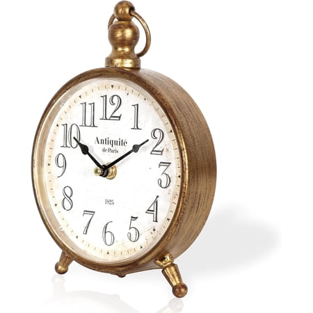 Vintage Metal Desk Clock, Antique Gold Table Clock | Retro Design, Mantel Clock, Decorative Table Clock, 16 Vintage Metal Desk Clock, Antique Gold Table Clock | Retro Design, Mantel Clock, Decorative Table