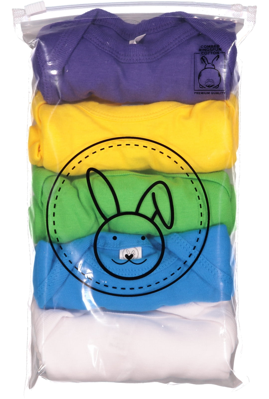 Rabbit Skins Baby Bodysuits, Girls & Boys, Newborn to 24 Months, 5-Pack Set, Snap Closure, Multi-color, Cotton , Be Happy: Apple/ Cobalt/ Purple/ White/ Yellow, 6 Months