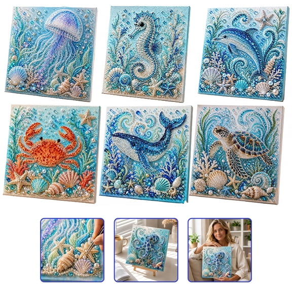 Pearl Diamond Art Kits for Adults Pearl Art Kit DIY Ocean Life Gem Painting with Frame Pre Framed Wooden Coastal Mosaic Craft Sea Animal Home Office Wall Decor Gift