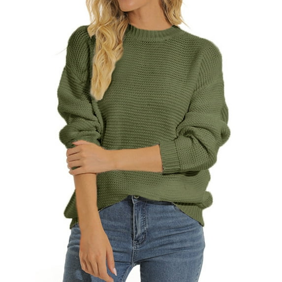 Xuanfei Women Crew Neck Long Sleeve Knitted Sweater