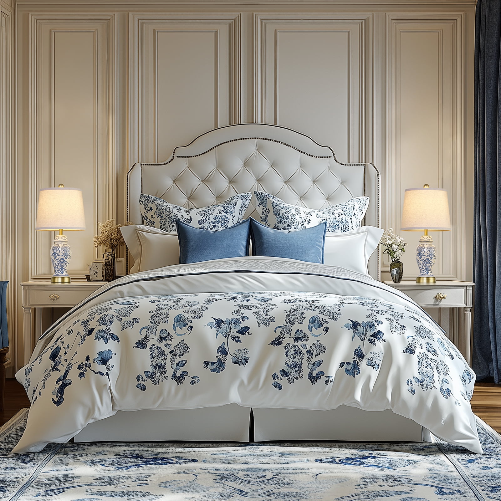 RORIA 22" Blue and White Porcelain Table Lamps Set of 2, Traditional Chinese Ceramic Bedside Lamps, Suitable for Bedroom and Living Room Nightstands