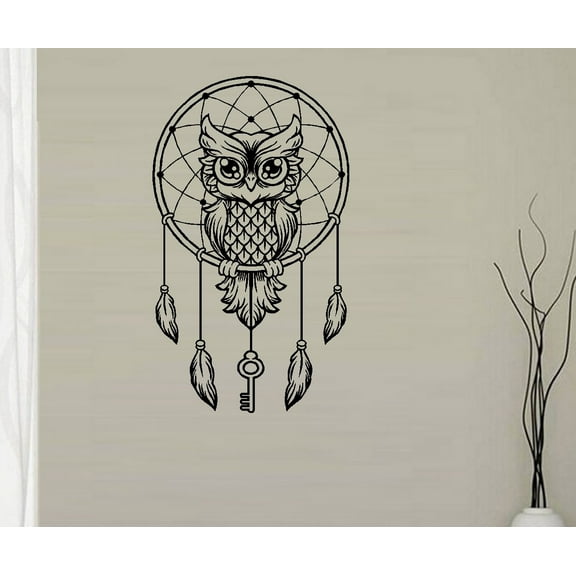 Decal ~ Owl Dream Catcher ~ Wall or Window Decal (Black, 20" x 34")