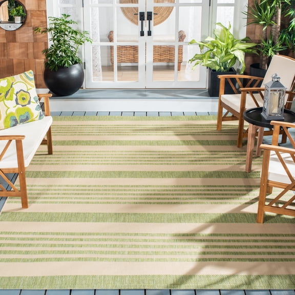 Safavieh Courtyard Caroline Striped Indoor/Outdoor Area Rug, Beige/Sweet Pea, 8' x 11'