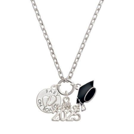 Delight Jewelry Silver-tone Baby on Board with Feet - Silver-tone Class of 2025 Graduation Zoey Necklace, 28"