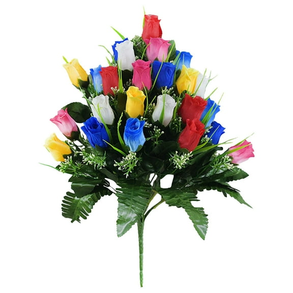 Artificial Rose Bouquet, Silk Rose Arrangement, Memorial Flowers Cemetery, Grave Decor Outdoor, Faux Floral Tribute, Long Lasting Greenery for Cemetery Grave Decor Headstone Gravesite Decoration