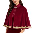 thumbnail image 3 of ZACPNCV Women Short Velvet Cape Shawl Stand Collar Frog Button Evening Gown Wrap Elegant Velvet Cape for Wedding Dinner Party Formal Evening B-Burgundy, 3 of 8
