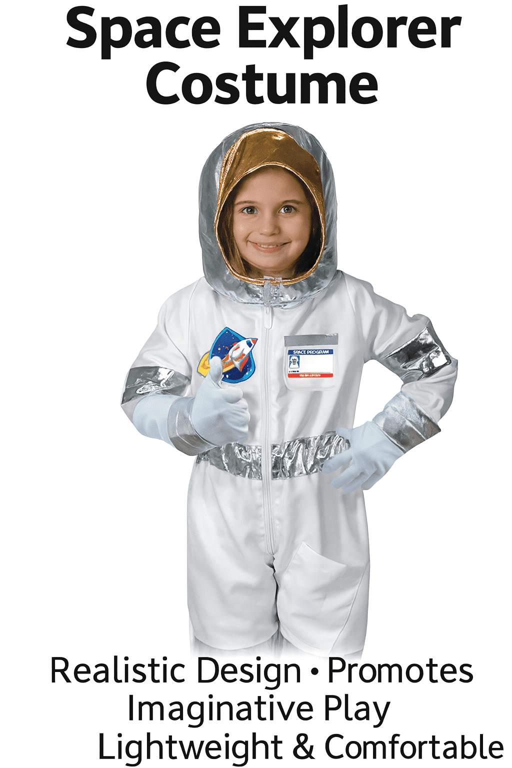 Small World Toys Astronaut Dress Up Costume for Kids, Space Explorer Role Play Outfit with Hood and Gloves, Pretend Play Costume, Ages 3+.