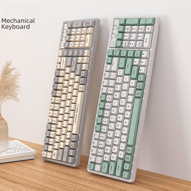 Teclado mecánico inalámbrico Bluetooth de tres modos GK102 con cable para juegos de deportes electrónicos, computadora de escritorio y portátil, teclado con eje verde