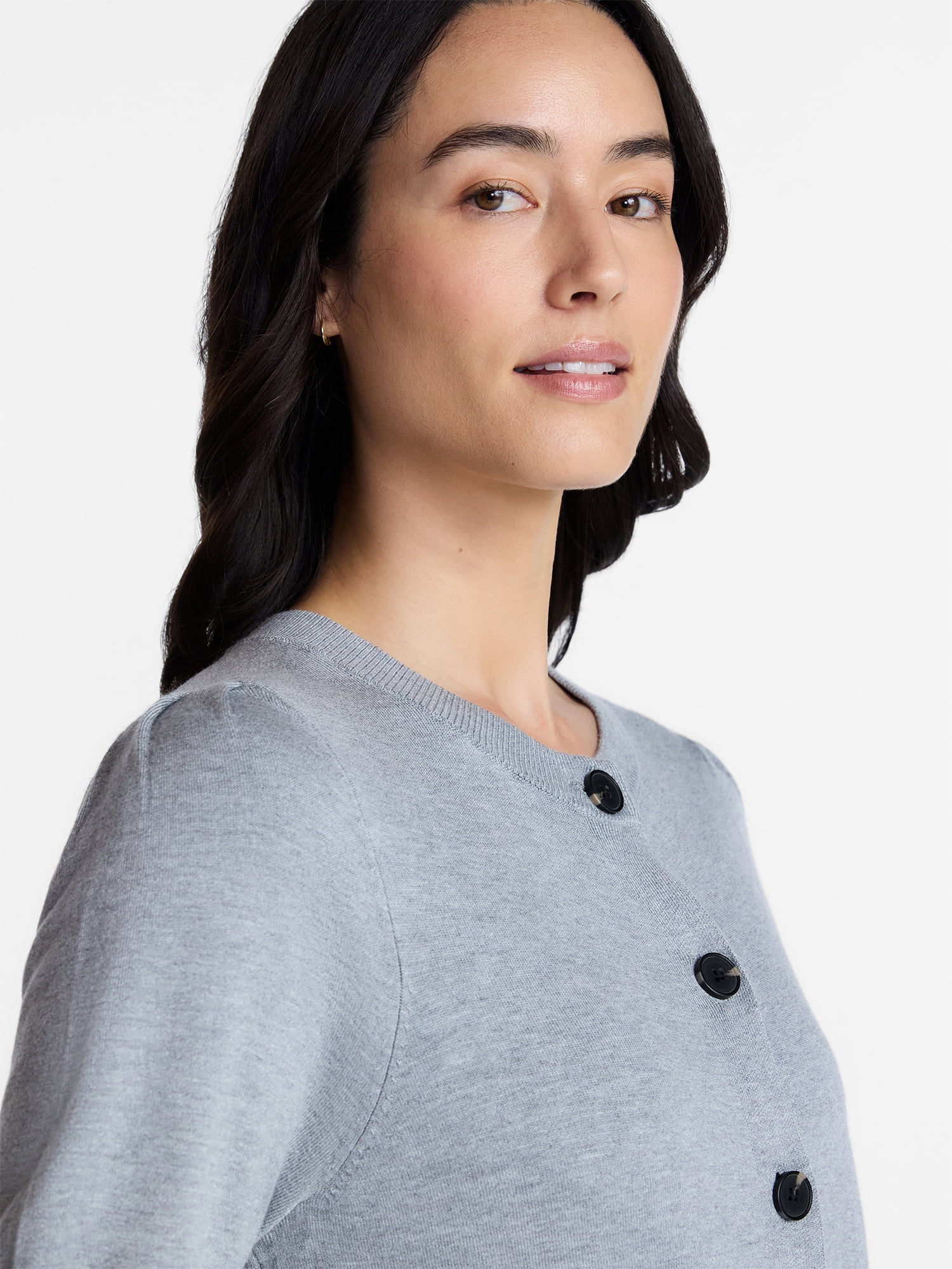 Time and Tru Woman's Crew Cardigan with Short Sleeves, Sizes XS-XXXL