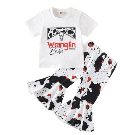 

JDEFEG Cute Baby Things Toddler Girls Short Sleeve Cartoon Letter Printed T Shirt Pullover Tops Leopard Prints Bell Bottoms Pants Kids Outfits Baby Girl Summer Shoes White 80
