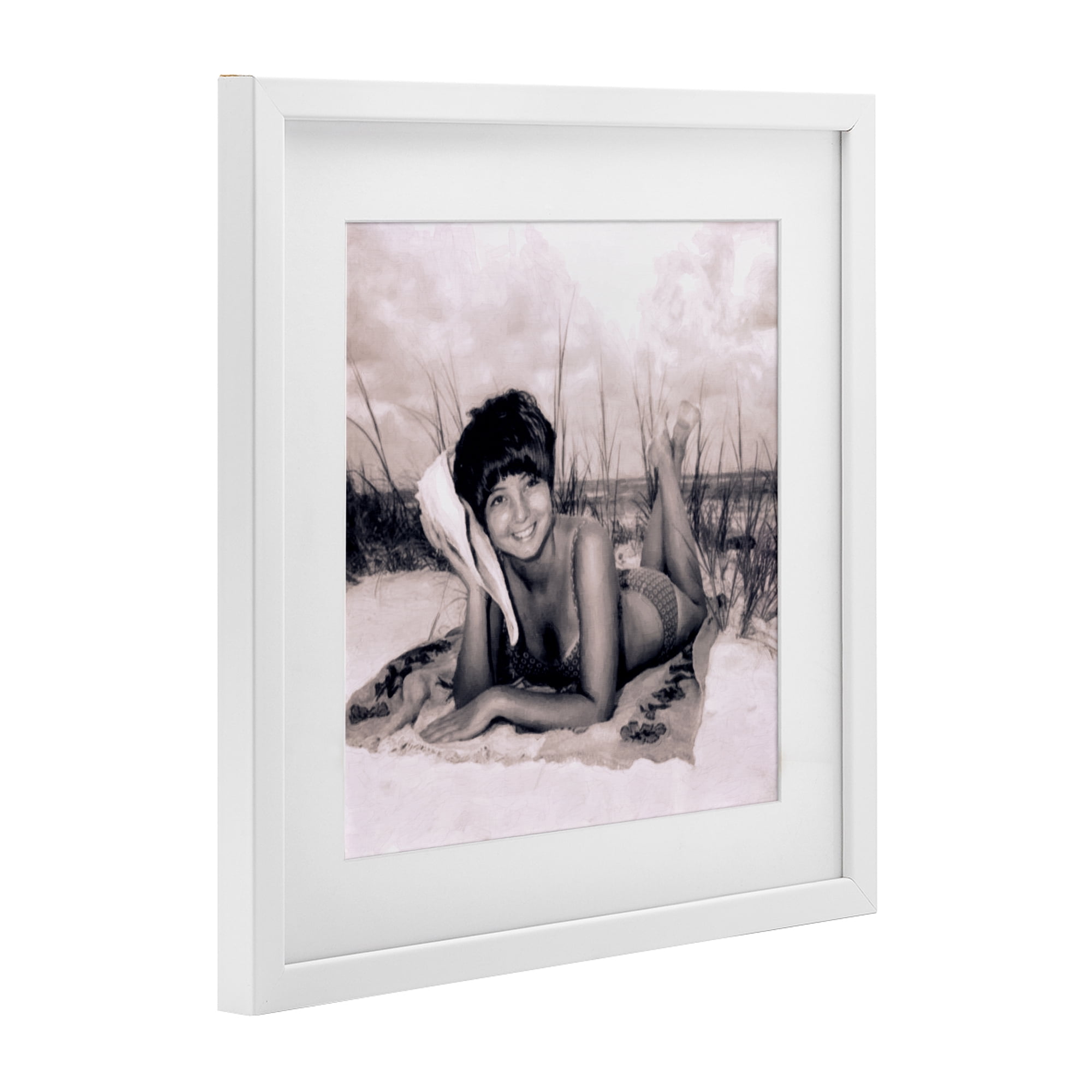 Stupell Industries Vintage Summer Girl with Conch White Framed Print Under Glass, design by Grotto Studios