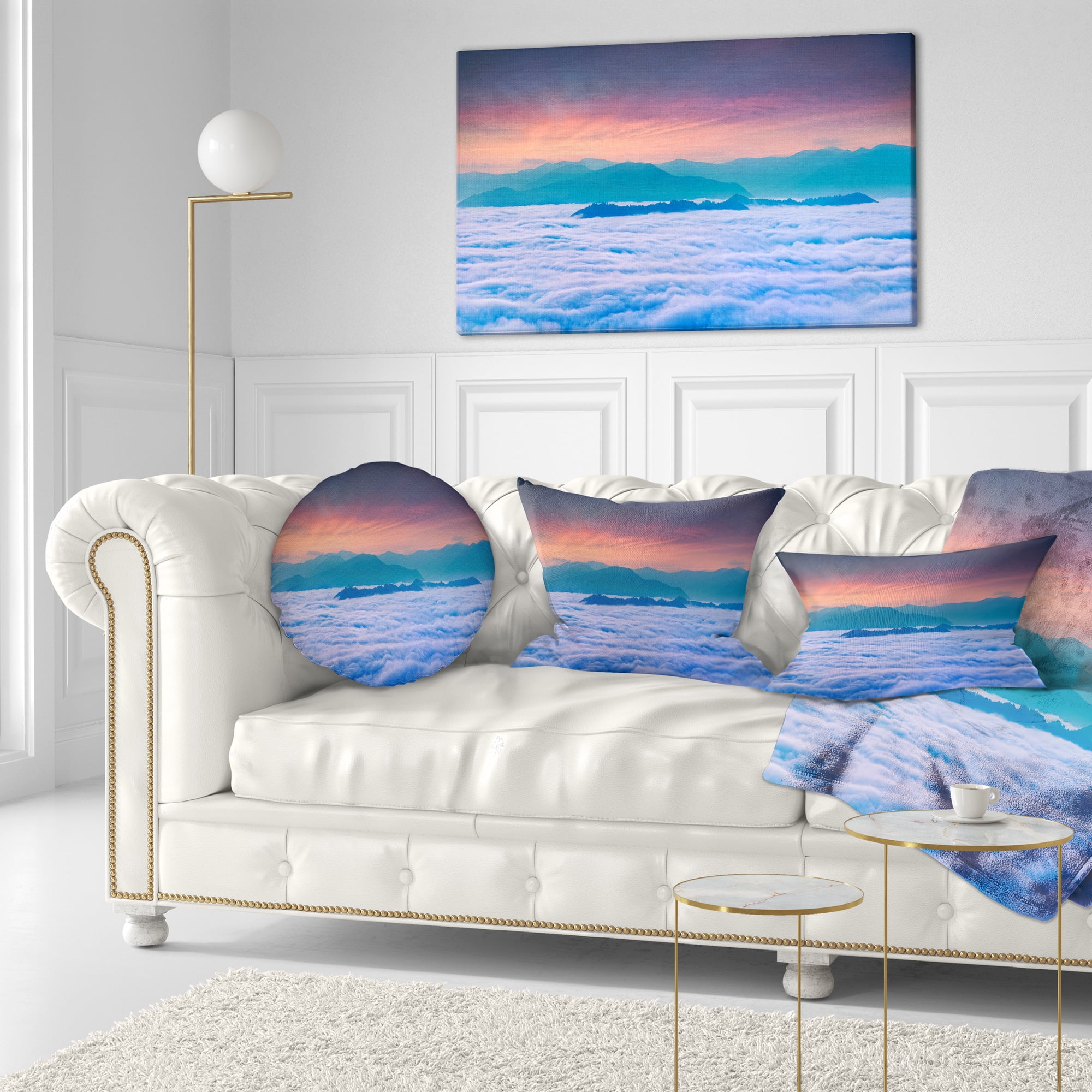 Designart Sea of White Fog and Mountains - Landscape Photography Throw Pillow - 12x20