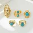 thumbnail image 4 of 5 Pieces Turquoise Stackable Finger Rings Set for Women Men Boho Chunky Stone Adjustable Western Heart Flower Oval Gemstone Knuckle Midi Ring Vintage Statement Bohemian Party Daily Friendship Jewelry, 4 of 6