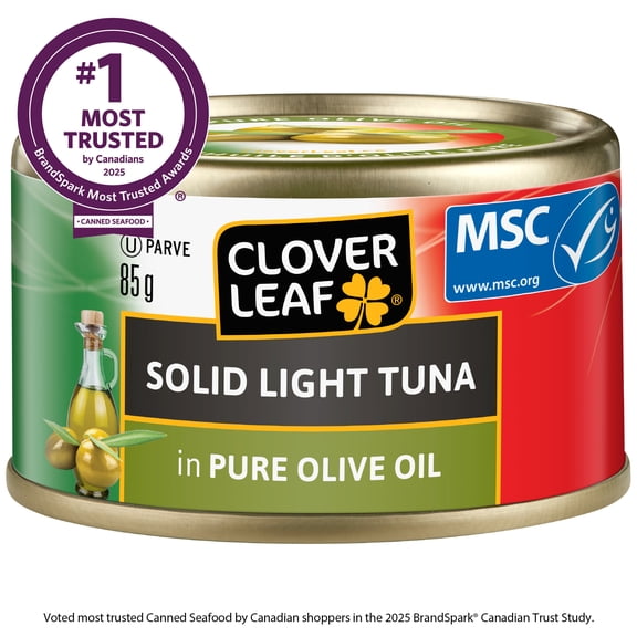 Thon pâle entier dans l’huile d’olive de Clover Leaf