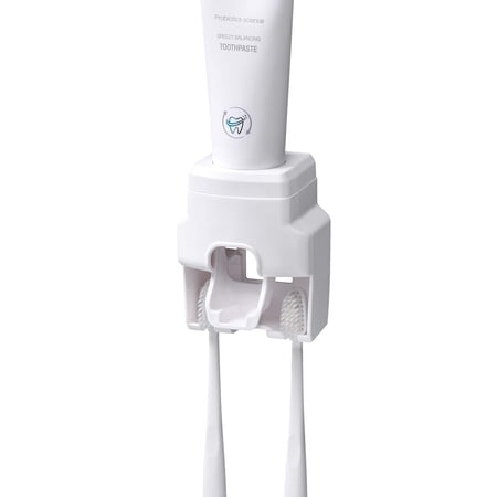 Toothpaste Dispenser and Toothbrush Holder, Wall-Mounted Automatic Toothpaste Squeezer for Kids Bathroom Washroom (White)