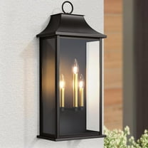 Lawyettle Dusk to Dawn Outdoor Wall Lantern 3-Light, 25" Large Outdoor Light Fixture, Black Exterior Wall Light, Waterproof Outside Wall Sconce for House Porch Patio