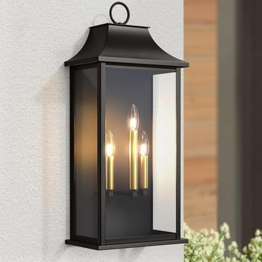 Lawyettle Dusk to Dawn Outdoor Wall Lantern 3-Light, 25" Large Outdoor Light Fixture, Black Exterior Wall Light, Waterproof Outside Wall Sconce for House Porch Patio