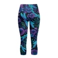 thumbnail image 5 of SCRAWLGOD Dragonfly Floral Blue Violet Women's Capri Yoga Pants with Pockets High Waisted Legging, Casual Breathable Yoga Pants with Tummy Control for Workout Running Gym, S, 5 of 7
