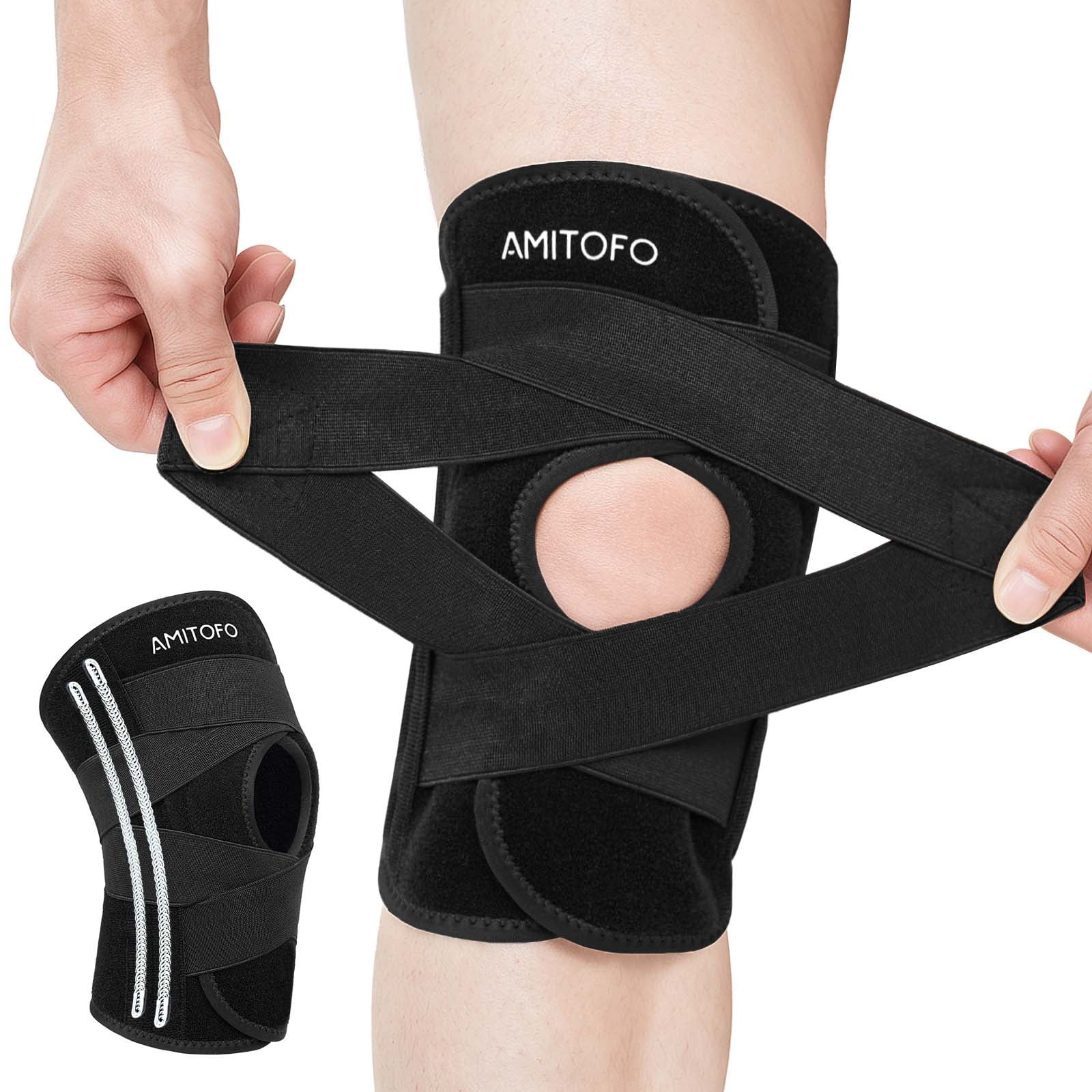 Knee Brace with Side Stabilizers for Women & Men, UNEEI Adjustable Knee Sleeves and Supports with Silicone Anti-Slip Strips for Meniscus Tear, Arthritis and Joint Pain, M