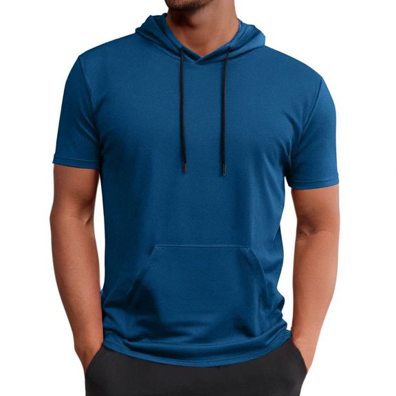 Mens Short Sleeve Hooded Shirt Casual Athletic Quick Dry Breathable Tops Summer Gym Workout Hoodies with Pockets