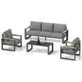 thumbnail image 5 of Aluminum Outdoor Patio Furniture Set with Height-adjustable Footrest for Lawn Porches Patio, 5-Seats All-weather Patio Sofa Sets with Coffee Table, Modern Outdoor Patio Conversation set, Grey, 5 of 9