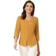 thumbnail image 1 of Top de blusa de oficina vintage Allegra K con botones de manga 3/4 lunares para mujer Amarillo XL, 1 of 5