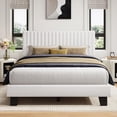 thumbnail image 3 of Honfach Queen Size Bed Frame, Upholstered Platform Bed with Velvet Headboard, Wide Bed Legs and Strong Wood Slats Support, White, 3 of 7
